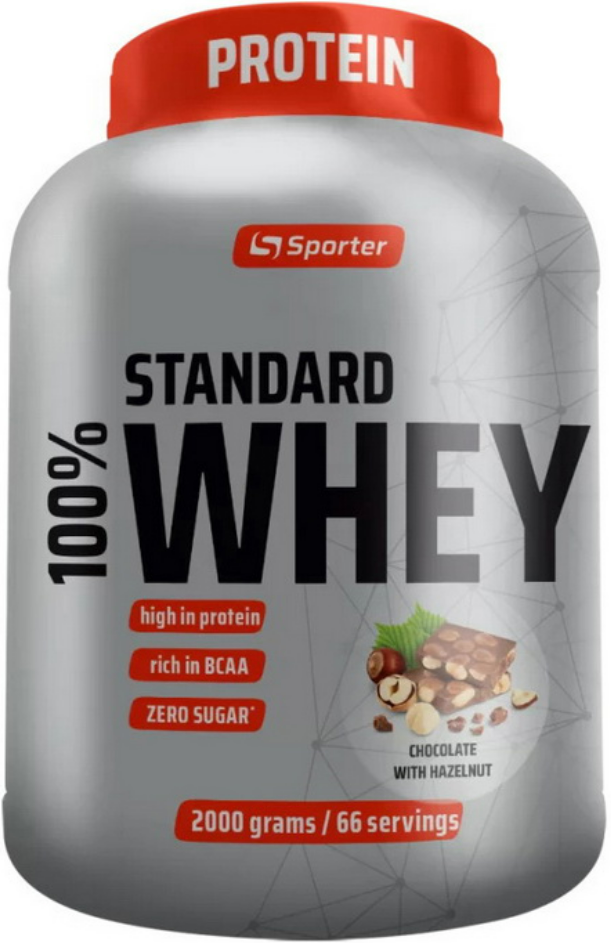 Протеїн сироватковий концентрант Sporter 100% Whey Standard 2 кг шоколад з фундуком
