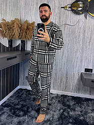 Чоловіча флісова піжама в клітинку сірого кольору
