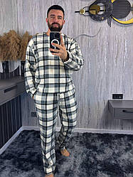 Чоловіча флісова піжама в клітинку сірого кольору