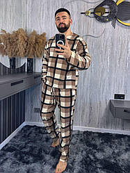Чоловіча флісова піжама в клітинку бежевого кольору