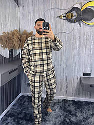 Чоловіча флісова піжама в клітинку бежевого кольору