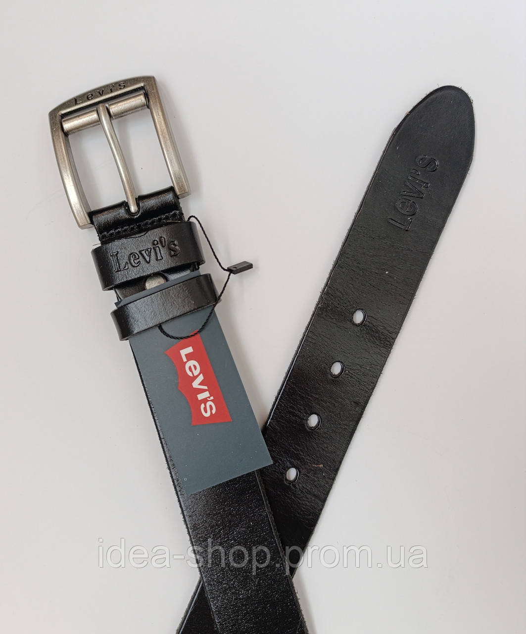 Шкіряний чоловічий ремінь Levis чорного кольору, фото 1