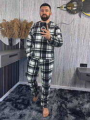 Чоловіча флісова піжама в клітинку чорного кольору