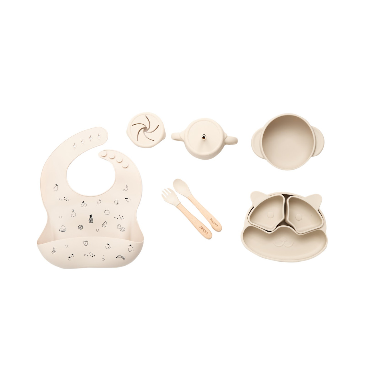 Набір дитячого посуду Twins 6 предметів силікон beige