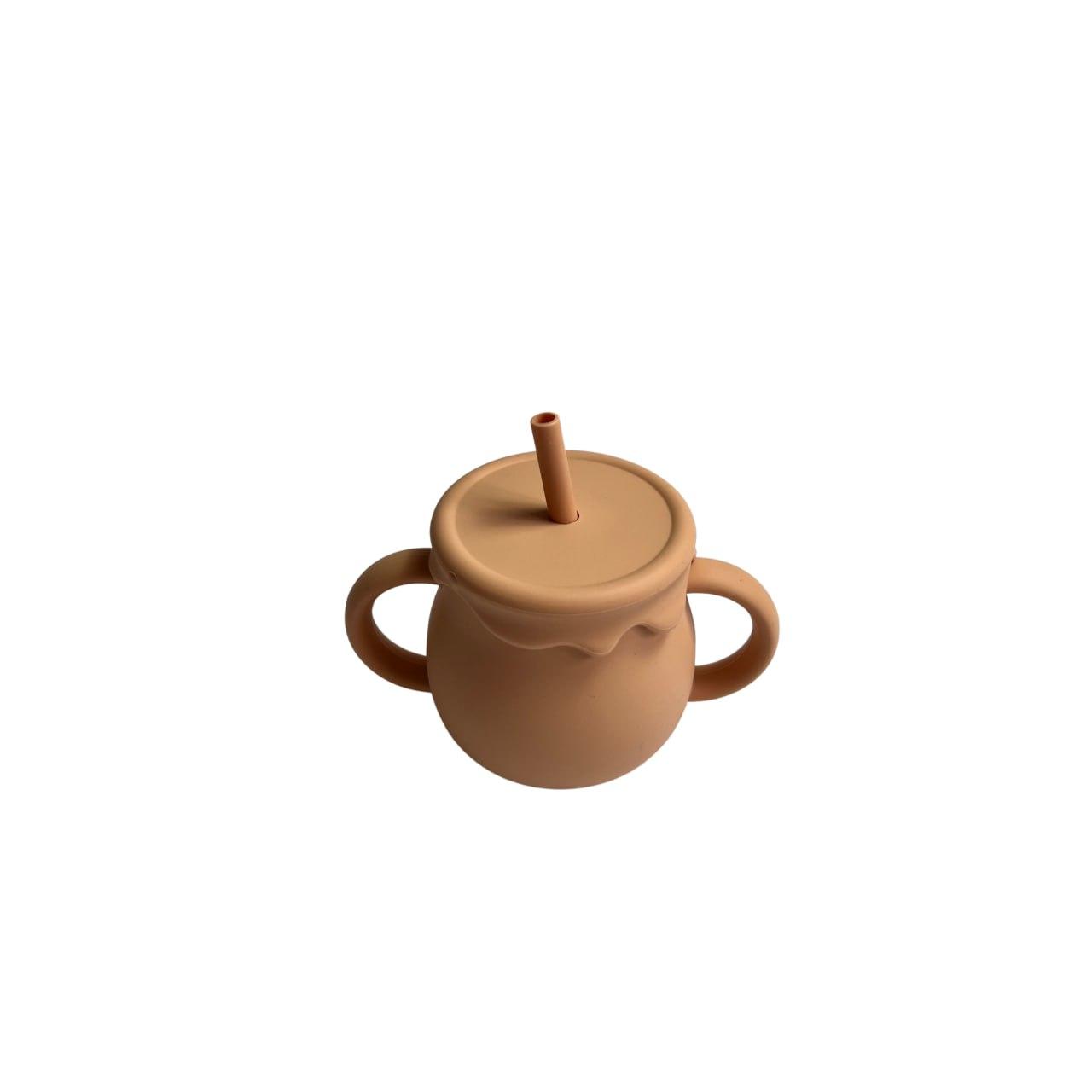 Поїльник силіконовий Twins з трубочкою та кришкою для снеків peach