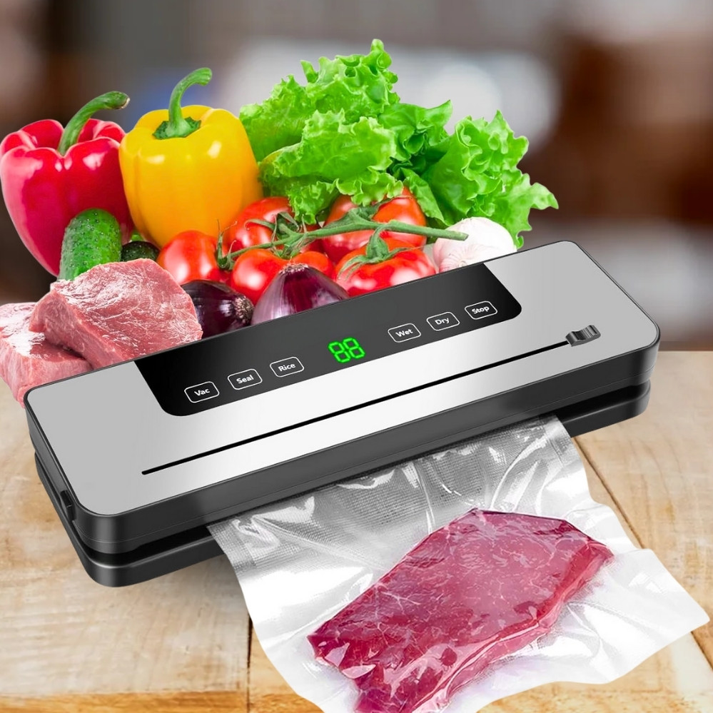 Вакууматор побутовий апарат для пакування продуктів вакуумом Вакуумний домашній пакувальник для тривалого зберігання з пакетами, фото 1