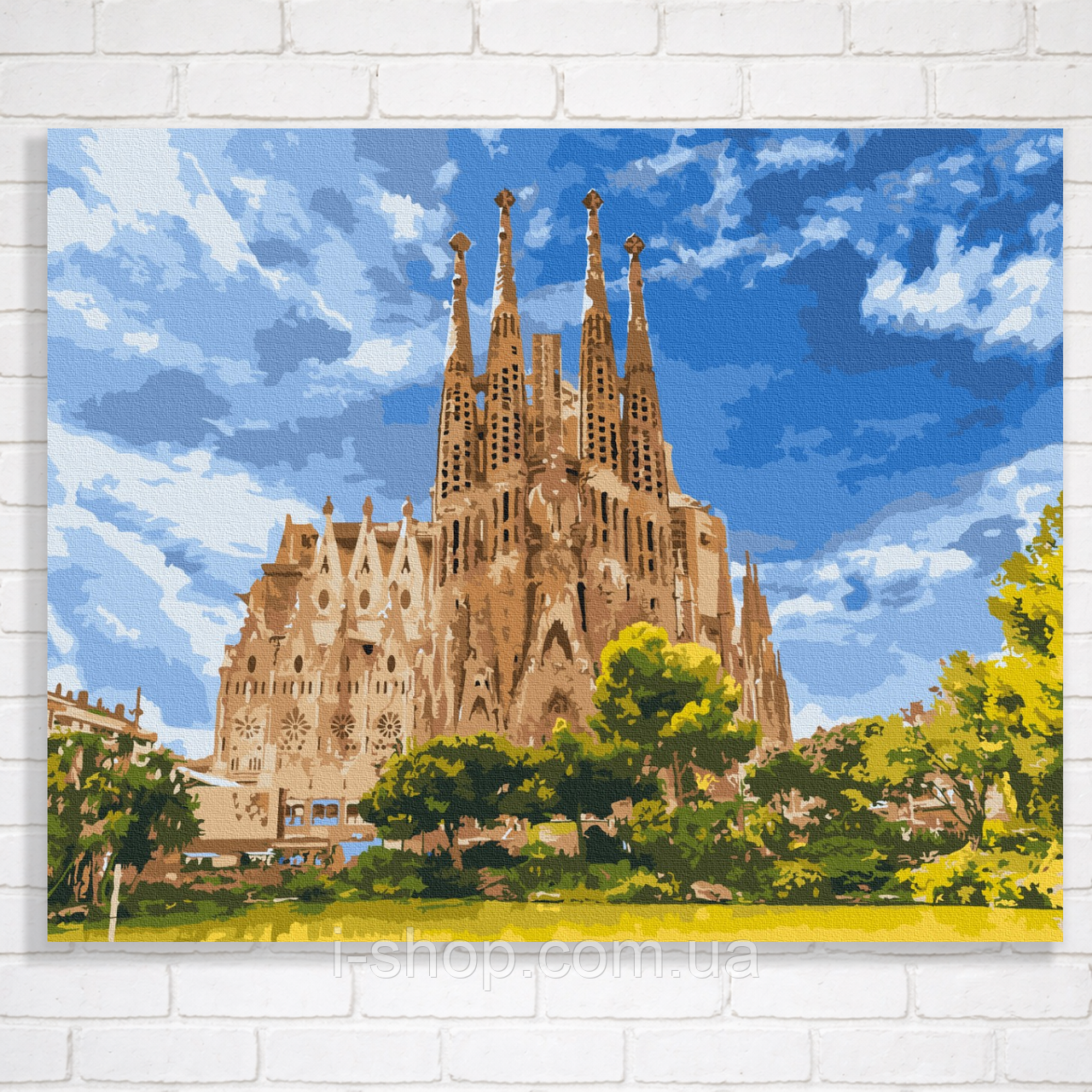 Картина розмальовка за номерами для дорослих на дерев’яній основі 40x50 Собор Святого Сімейства складна, фото 1