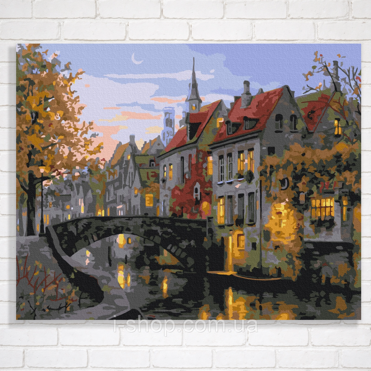 Картина за номерами набір для дорослих на дерев’яній основі 40x50 Сутінки в місті складна, фото 1