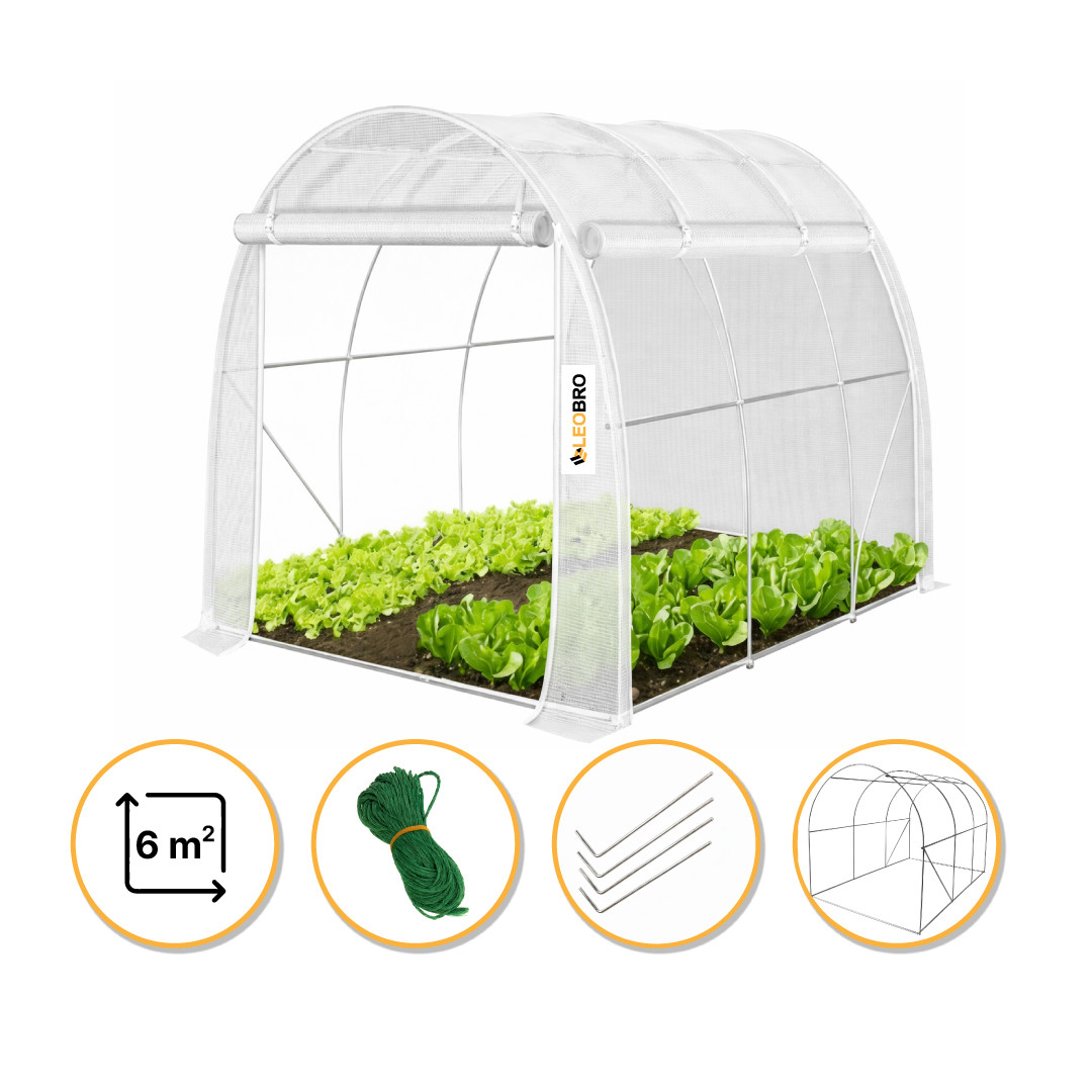Садова теплиця-парник | 2×3 м (6 м²) | Білий | LEOBRO PREMIUM