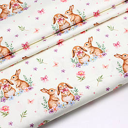 Сатин digital "Милі кролики " на кремовому тло No SKD-160-097