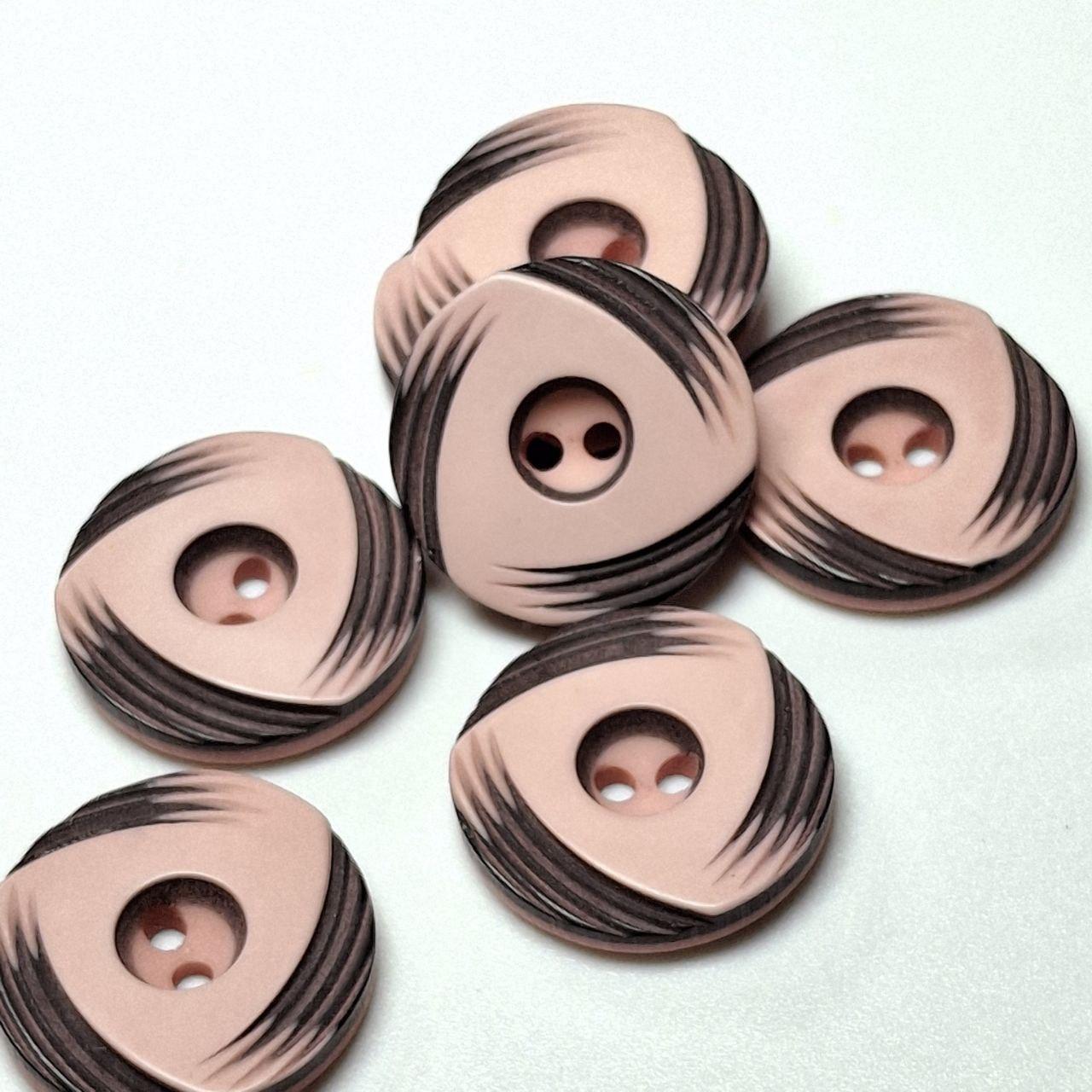 Набір 10шт гудзик 16мм круглий матовий колір пильної троянди з чорним малюнком, прошивний, фото 1