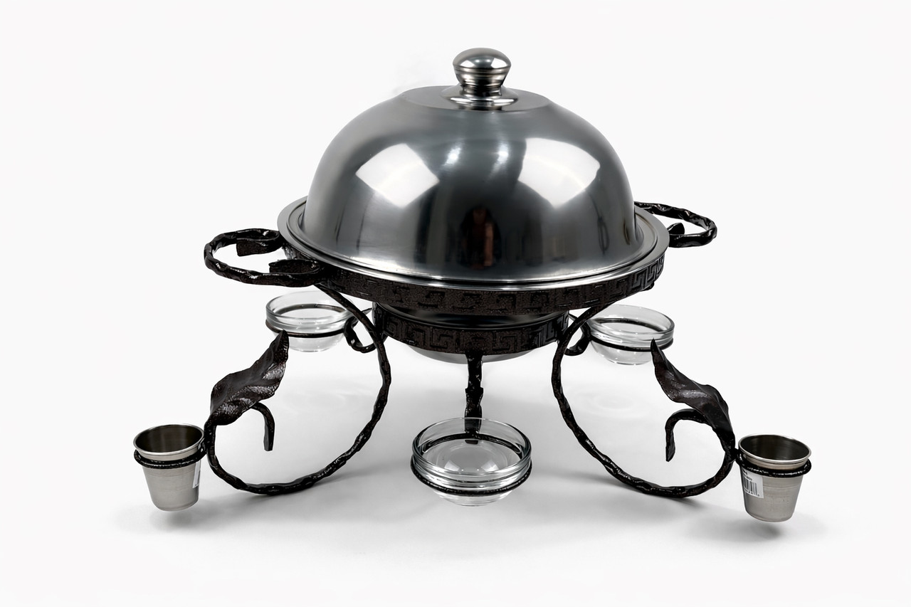 Садж для подачі (підігріву) шашлику 28 см. з соусницами і чарками + кришка "ГРЕЦІЯ", фото 1