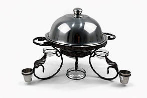 Садж для подачі (підігріву) шашлику 28 см. з соусницами і чарками + кришка "ГРЕЦІЯ"