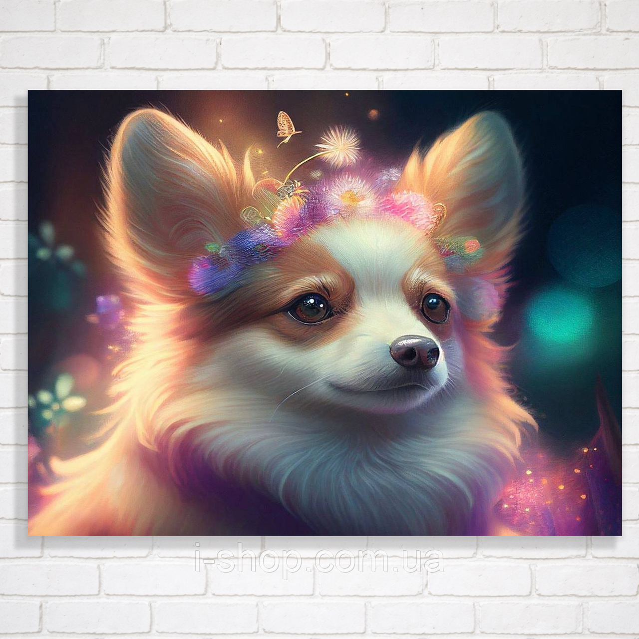 Алмазна мозаїка метелик з рамкою для дітей 30x40 см Папійон з квітковою короною Dreamtoys у коробці, фото 1