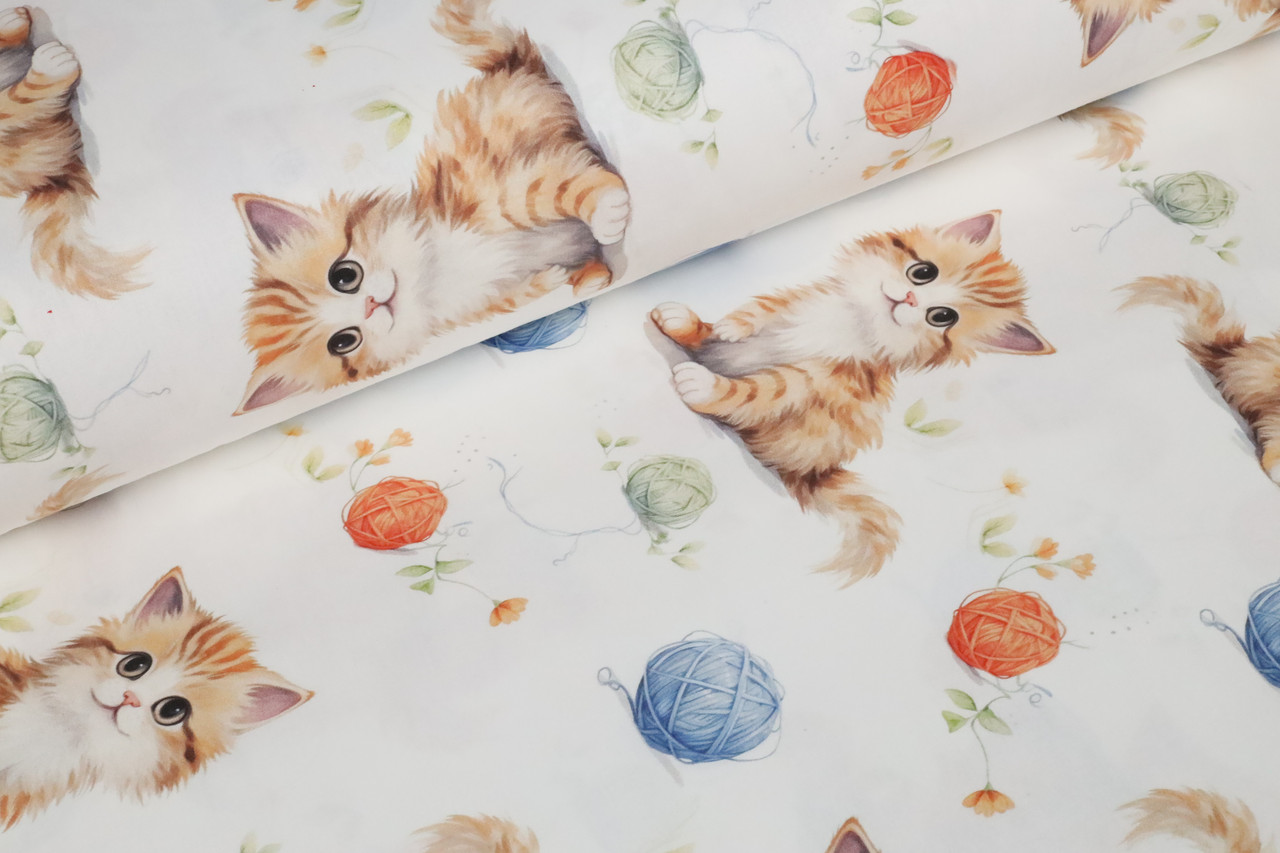 Ранфорс 3D digital Котики з клубками ниток, ширина 240 см