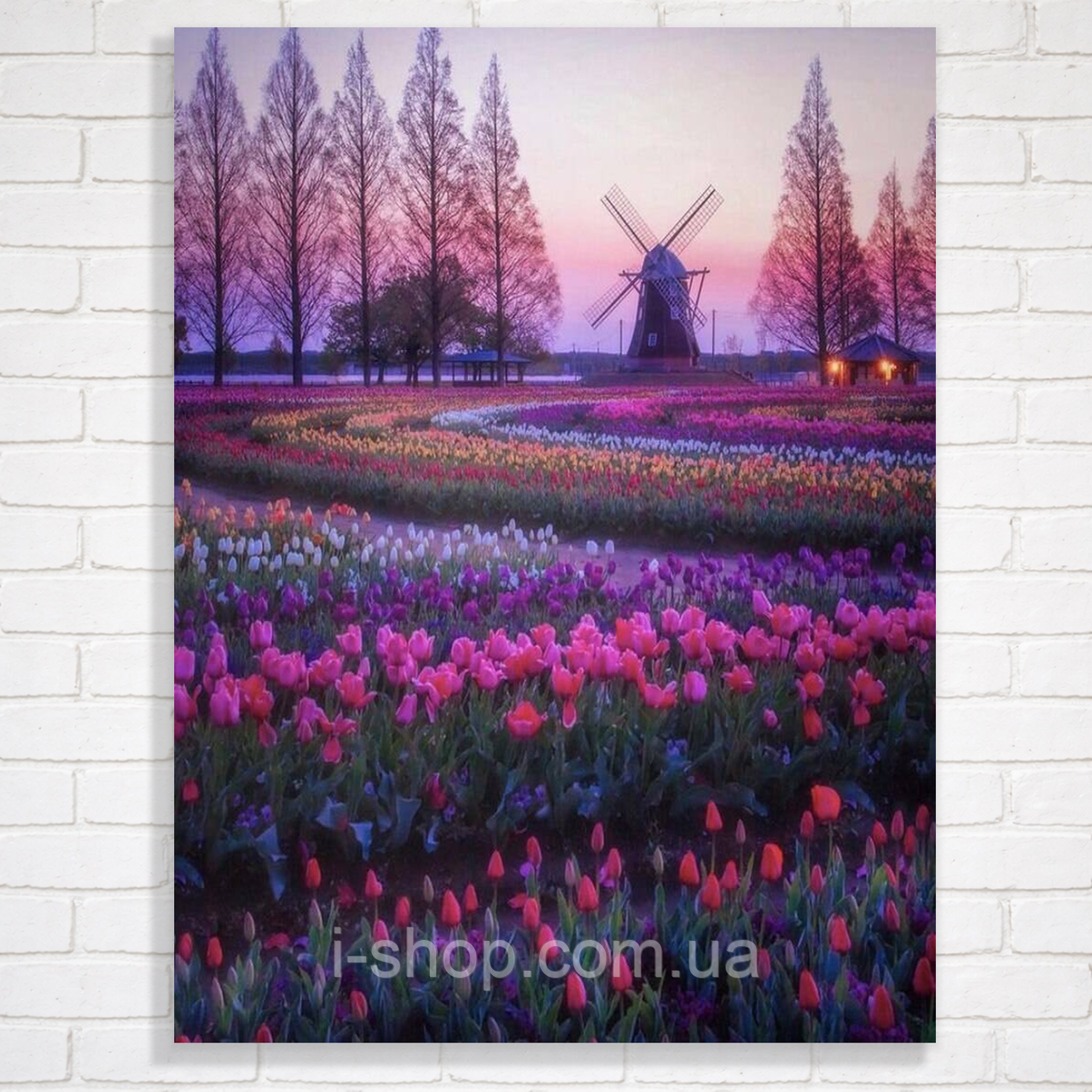 Алмазна мозаїка тюльпани на заході в рамці 30х40 см картина алмазна мозаїка для творчості та подарунка, фото 1