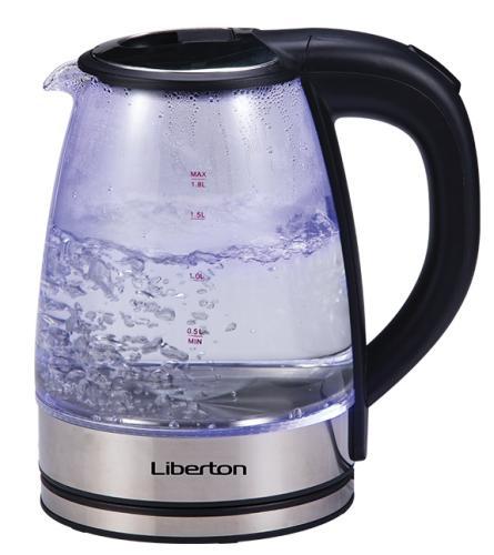 Електрочайник Liberton LEK-6809, чорний, 1500W, 1.8л, скло+нерж.сталь, дисковий, індикатор рівня води, захист від перегріву,, фото 1