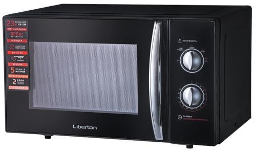 Мікрохвильова піч Liberton LMW-2380M чорний, 800W, 23 л, 5 рівнів потужності, керування поворотним перемикачем, діаметр, фото 1