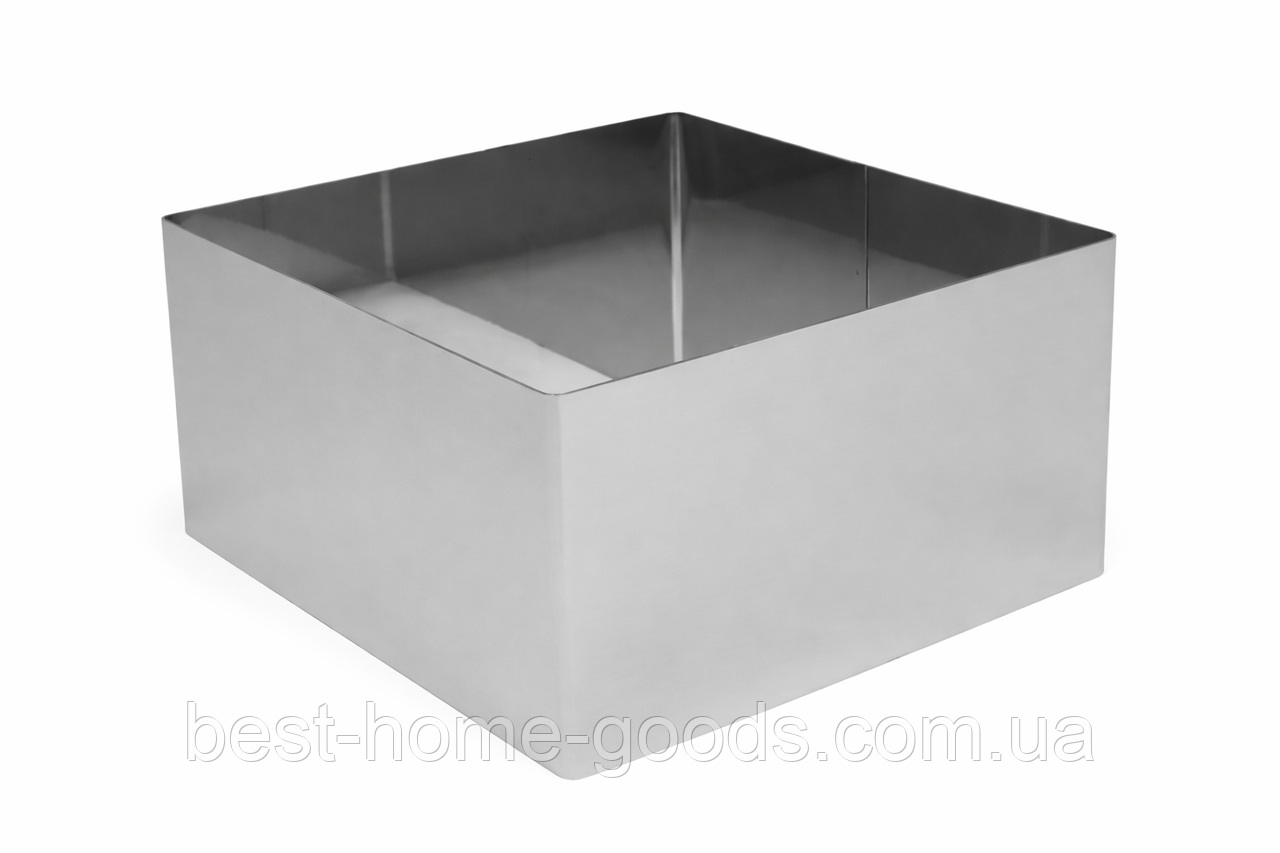 Кондитерська форма квадратна 14×14 см h-10 см | Нержавіюча сталь 0,6 мм | Без дна | Для тортів, бісквітів, десертів, фото 1