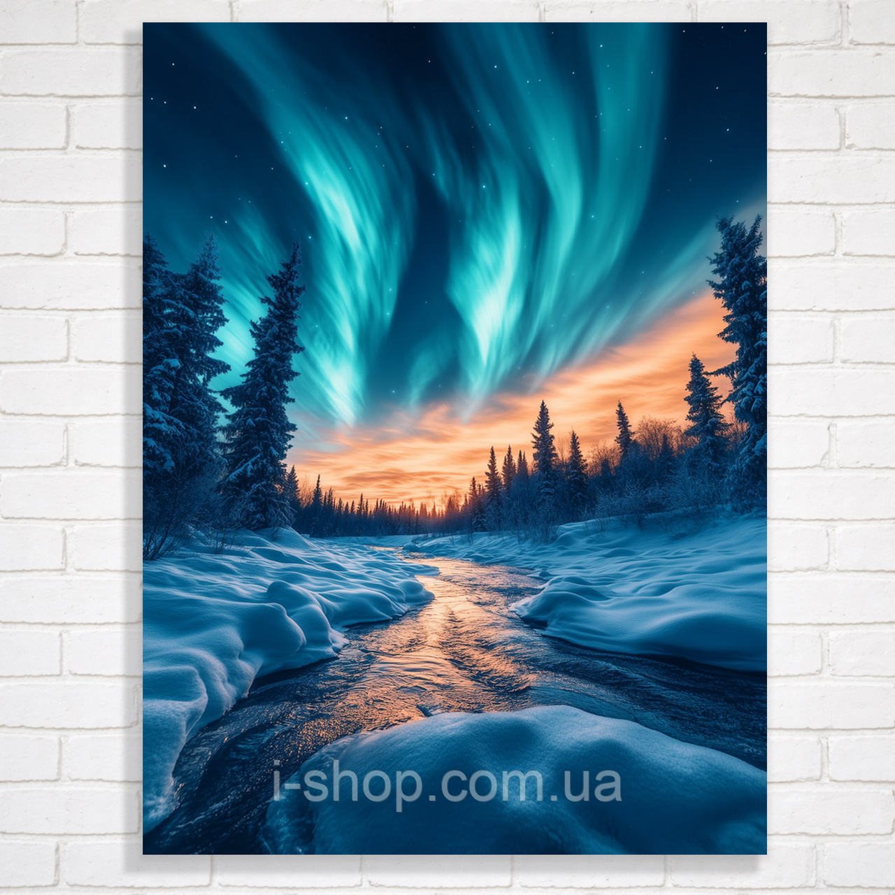 Алмазна мозаїка з рамкою Небесний мороз 30x40 см зимовий пейзаж для творчості та подарунка в коробці, фото 1