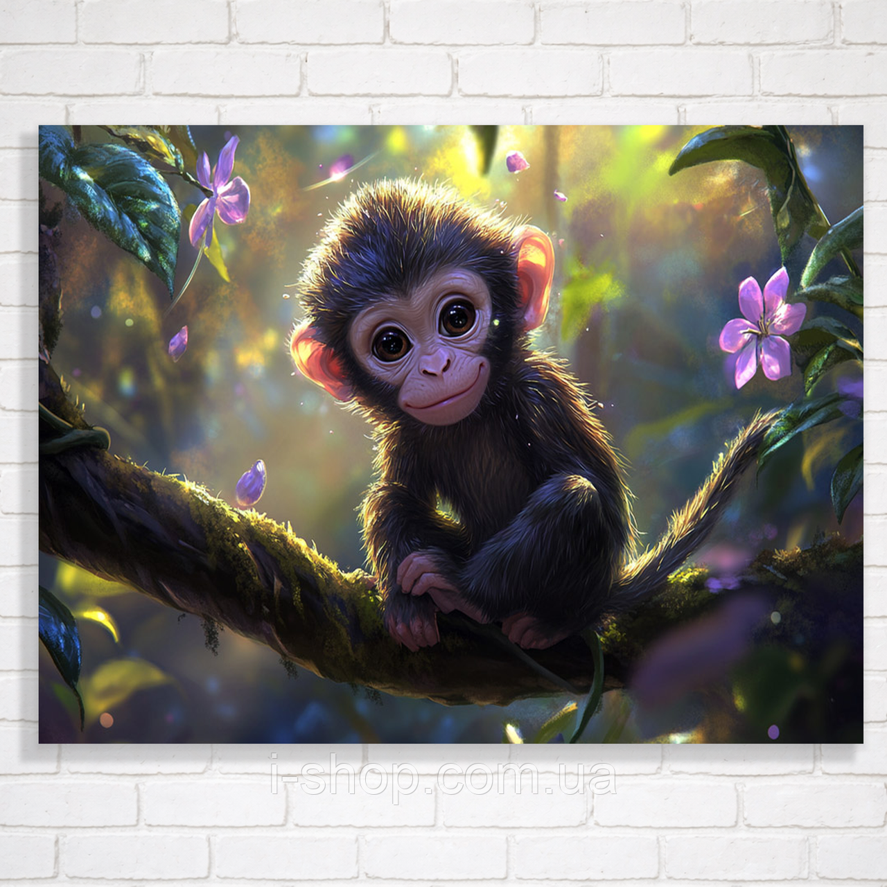 Алмазна мозаїка для дітей мавпа в джунглях 30x40 см набір з рамкою для творчості та хобі, фото 1