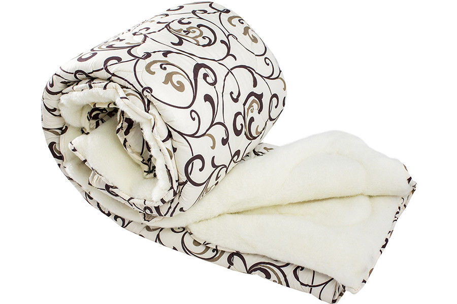 Ковдра хутряна стьобана євро 195х215 (211717) "Віт" (овече хутро/холофайбер/сатин), фото 1