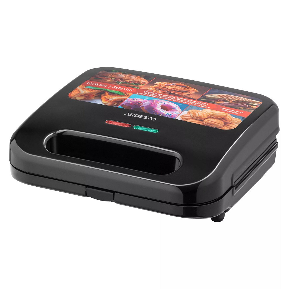 Мультимейкер Ardesto SM-H600B, чорний, 700 Вт, 6 пластин в комплекті, антипригарне покриття, нековзаючі ніжки, захист від, фото 1
