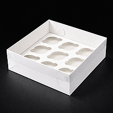 Коробка для 9 капкейків 250х250х90 мм (10 шт.) з прозорою кришкою
