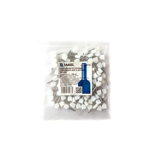 Накінечник втулковий з ізоляцією для двох проводів TE 0.5/8 білий 100шт, фото 1