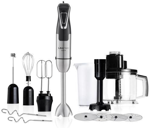 Блендер Liberton LHB-0312, чорний/Inox, 1200W, занурювальній, плавне рег швидкості, вінчик, мірний стакан 600мл, мультиподрібнювач, фото 1
