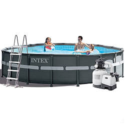 Каркасний басейн Intex 26334, 610 х 122 см (7 900 л/год, драбина, тент, підстилка)