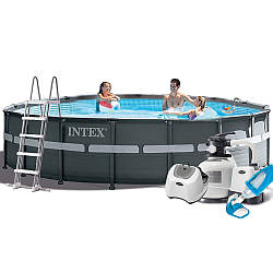 Каркасний басейн Intex 26334-12, 610 х 122 см (150мл/11г/год, 12 000 л/год, драбина, тент, підстилка, набір для догляду)