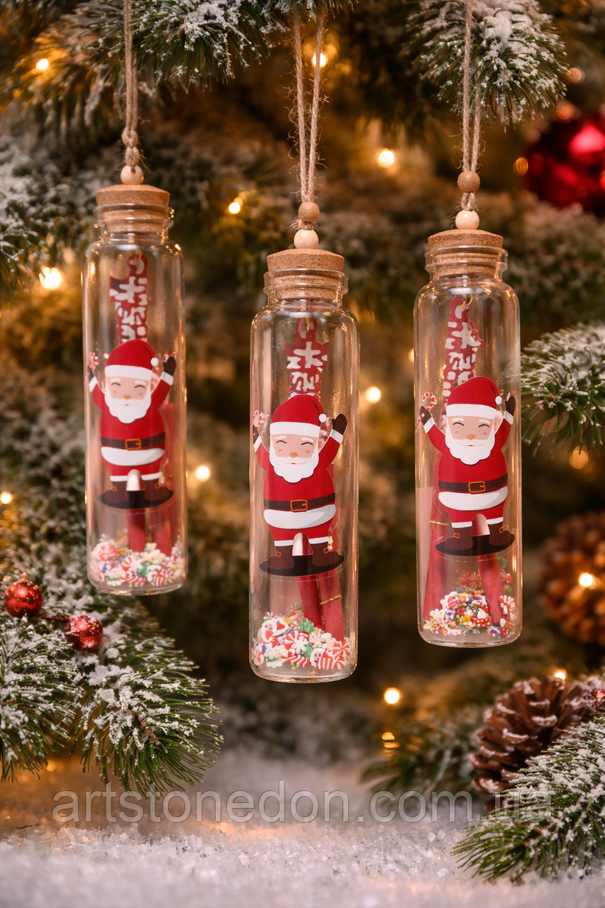 Новорічна підвіска 15 см “Бутилочка з бажаннями” — Санта, фото 1