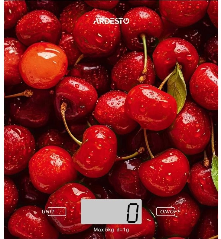 Ваги кухонні Ardesto SCK-893CHERRY, скло, максимальна вага 5 кг, крок зважування 1г, 2 х ААА (в комплекті), фото 1