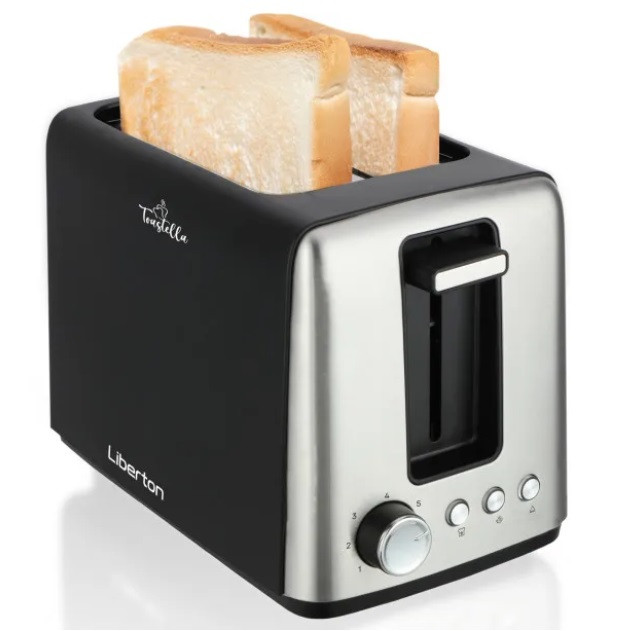 Тостер Liberton LET-5703, чорний/Inox, 750W, 2 тости, 2 відділення, 7 режимів підсмажування, з'ємний піддон для крихт, фото 1