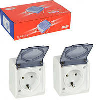 Від 10 шт. Розетка накладна EURO одинарна із заземленням та кришкою 198 купить оптом
