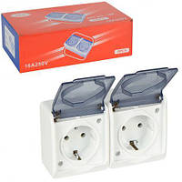 Від 5 шт. Розетка накладна EURO подвійна із заземленням та кришкою 199 купить оптом