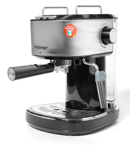 Кавоварка Holmer HCM-105 сріблястий, 850W, ріжкова, еспресо ріжкова, керування механічне, мелена кава, тиск 15 бар, об'єм 1.2 л, фото 1