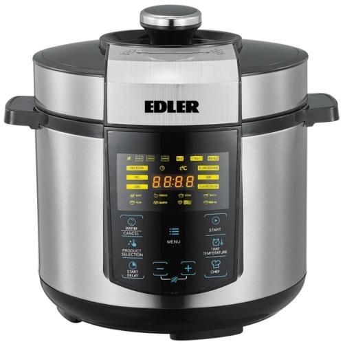 Мультиварка-скороварка Edler ED-PC2007, чорний/сріблястий, 900W, сенсорне управління, чаша 5л, дисплей, програм 20, антипригарне, фото 1