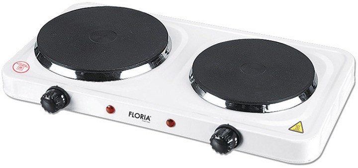 Настільна плита Floria ZLN2843 білий, 2500W (1500+1000), електрична, 2 конфорки, чавун, захист від перегріву, фото 1