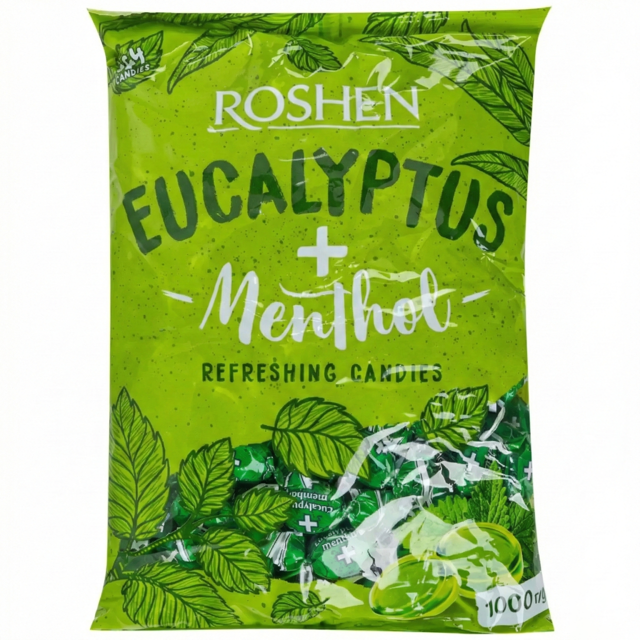 Льодяники Roshen Eucalyptus Menthol 1 кг, освіжаючі цукерки евкаліпт ментол, карамель Рошен, фото 1