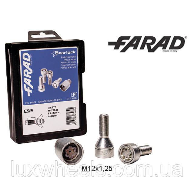 FARAD STARLOCK | Болти секретки М12x1.25x28мм Конус Кільце, що обертається (Fiat, Lancia, Citroen, Peugeot, Volvo, Jeep, ВАЗ) Ключ, фото 1