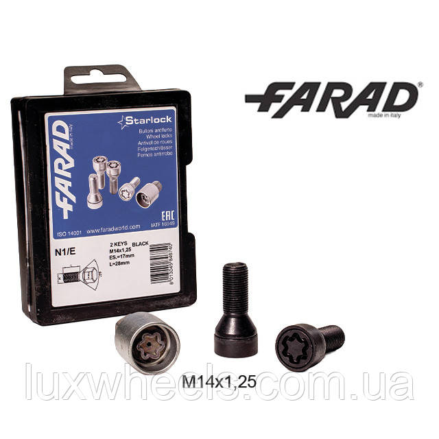 FARAD STARLOCK | Болти секретки М14х1.25х28мм Конус Чорні Кільце, що обертається Ключ 17 (BMW, MINI), фото 1