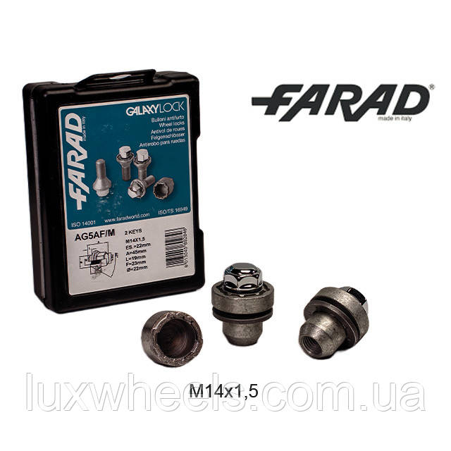FARAD GALAXYLOCK | Гайки секретки М14х1.5х46 Прессшайба Кільце, що обертається Ключ 22 (для оригінальних дисків Land Rover) 2, фото 1