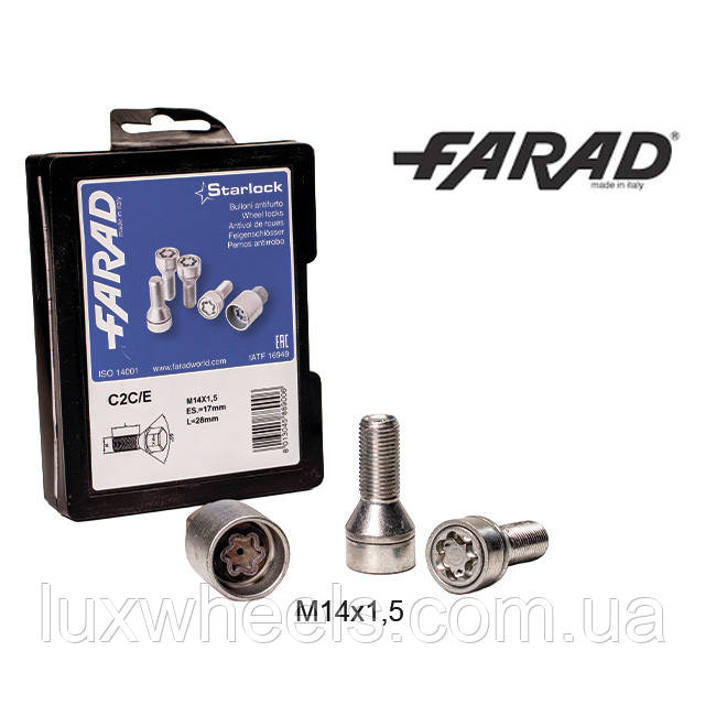 FARAD STARLOCK | Болти секретки М14x1.5x28 Конус Кільце, що обертається Ключ 17 (Alfa Romeo, BMW, Fiat, Citroen, Saab, Peugeot,, фото 1