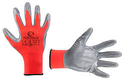 Рукавички Intertool з нітрилові покриттям 10" (червоно-сіра) (12 шт.)