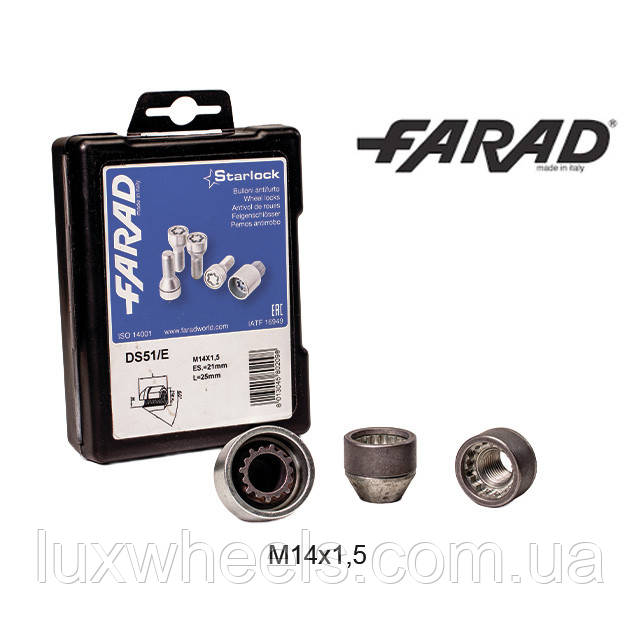 FARAD STARLOCK | Гайки секретки 14x1.5x25 Конус ключ 21 Кільце, що обертається (Tesla Model 3, Model Y), фото 1