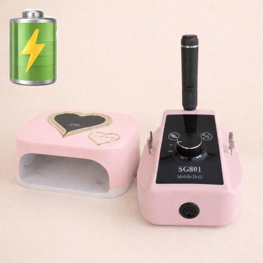 Набір для манікюру на акуммуляторі: Лампа для манікюру Cordless WY-08 потужністю 288 Вт + фрезер SG-801 на 50 Вт на акумуляторі.