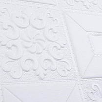 Самоклеюча 3Д панель 70x70см 5мм декор для стін стелі білий орнамент, фото 5