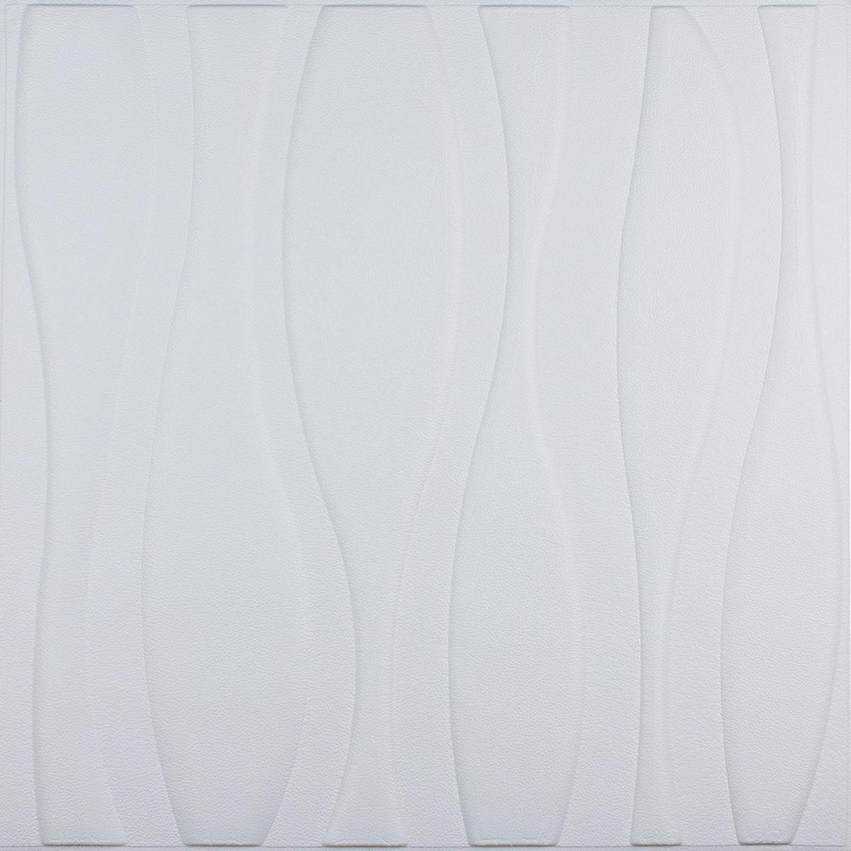 Самоклеюча 3D панель 70x70см 6мм декоративна стельова панель 3Д біла великі хвилі